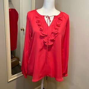 Elle Coral long sleeve ruffled chiffon blouse, Size Small